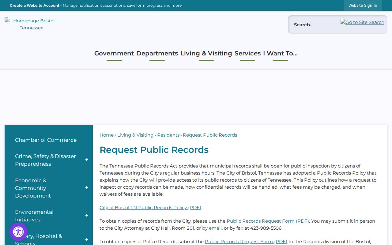 Bristol public records request instructions