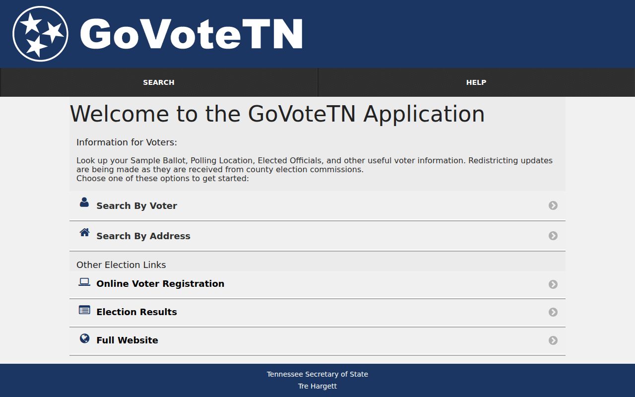 Bristol voter registration records search modes in GoVoteTN